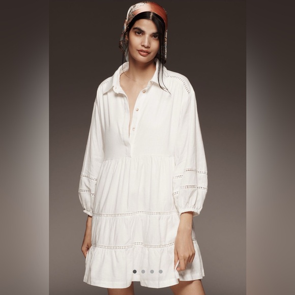 Maeve Dresses & Skirts - NWT Anthropologie Bettina Linen Blend Tiered Mini Shirt Dress by Maeve